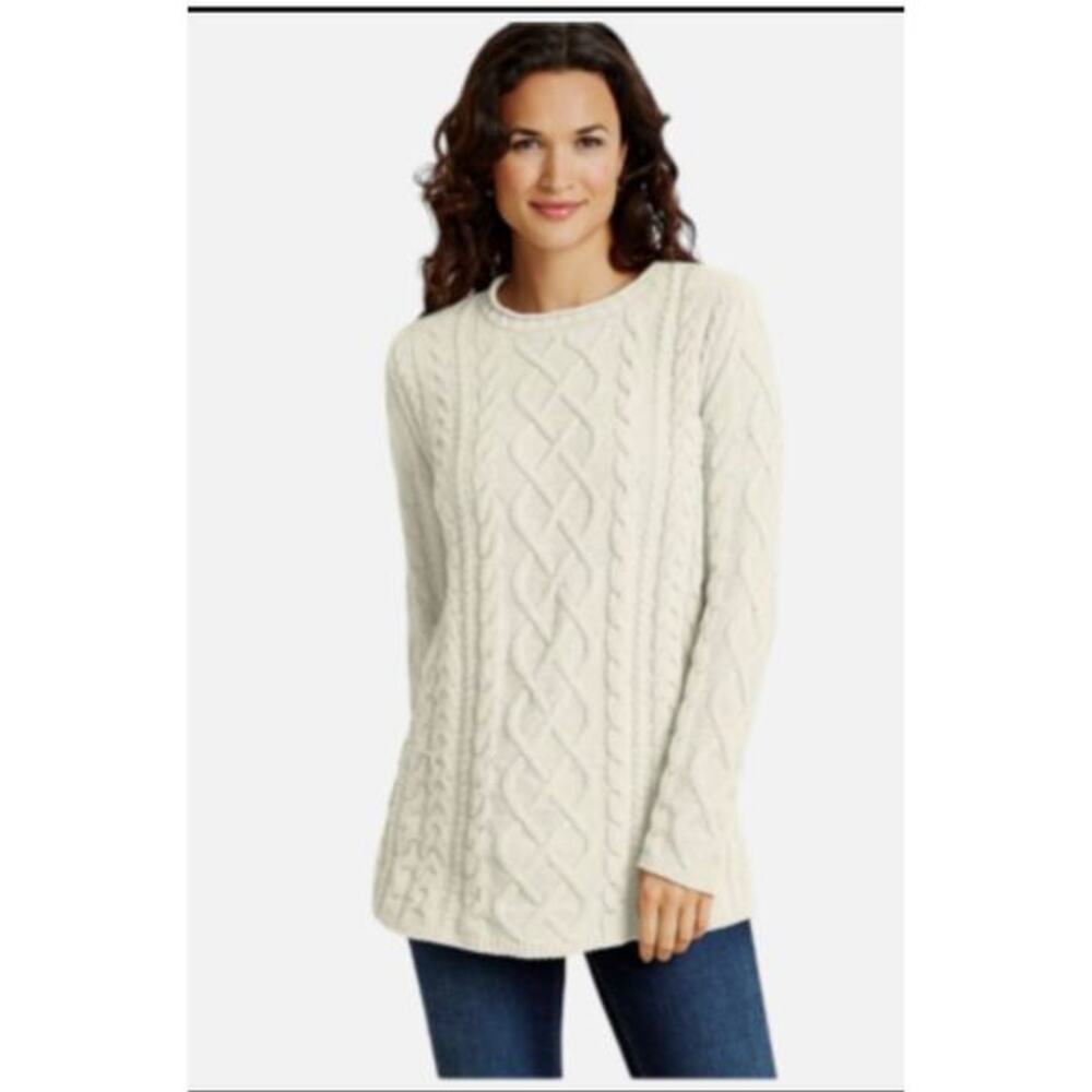 J. JIll Chenille Cable Knit Fisherman Tunic Sweater Bone White Plus 1X